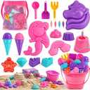 TOY Life 23 Pcs Unicorn Beach Toys for Kids Ages 4-8 Collapsible Sand Toys with Silicone Bucket Shovels & Sand Castle Building Kit Molds, Sandbox Toy for Travel, Beach Party, Fishing, Summer Toys