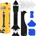 3 in 1 Silicone Caulking Tool Stainless Steelhead, 11Pcs Grout Removal Tools 5 Replacement Silicone Pads 3 Glass Glue Angle Scrapers, Caulk Remover for Kitchen Bathroom Window