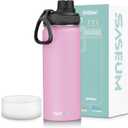 SASEUM Sport Water Bottle 18oz Stainless Steel Double Wall Vacuum Thermal Mug with Leak Proof Spout Lids, Wide Mouth Metal Insulated Water Jug for Gym and TravelPink