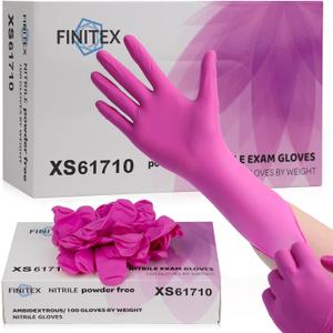 FINITEX Nitrile Disposable Latex-Free Gloves - 3.5mil 100PCS Powder-Free Latex Free Cleaning Medical Exam Food Gloves (Rose Red (X-small 100))