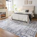 QOTIB 8x10 Washable Area Rug Vintage Distressed, Low Pile Large Rug with Non Slip Backing & Reinforced Edges, Ultra Soft Foldable Indoor Carpet for Living Room, Bedroom, Dining Room, Office, Gray