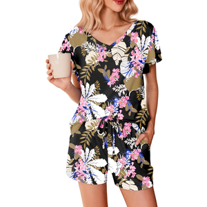 Ekouaer Women's Pajamas Set Ruffle Sleeves Sleepwear V Neck Comfy 2 Piece Pjs Loungewear Set with Pockets  2XL