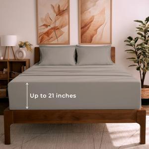 Mellanni Full Sheet Set - 6-Piece Iconic Collection Bedding, (Including 4 Pillowcases), 21-Inch Extra Deep Pocket, Easy Care, Ultra Soft, Cooling Sheets, Brushed Microfiber - Tan