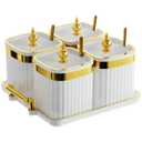 EABOSON 4 Pack Gold Condiment Spice Jars with Lids, Spoons, Tray - Plastic Seasoning Box Set for Salt, Pepper, Sugar - Kitchen Storage