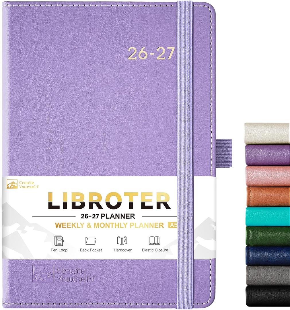 2026-2027 Planner - Academic Planner 2026-2027 Weekly Monthly Planner, July 2026 - June 2027, 5.7'' x 8.4'', Thick Paper, Leather Cover, Pen Holder, Back Pocket, Perfect Daily Organizer - Purple