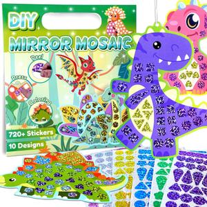EDSPORTSHOUSE Mosaic Foil Stickers Craft Kits for Kids -Dinosaur DIY Party Favors Craft Activity,Travel Toys,Easter Basket Stuffers,Birthday Gifts for Girls Boys Ages 3,4,5,6,7,8
