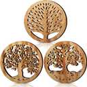 3 Pcs Life Tree Wooden Trivets for Hot Dishes 8" Rustic Round Tree Trivet Set Hot Plate Holders Heat Resistant Farmhouse Trivet for Kitchen Dining Table(Light Wood Color)