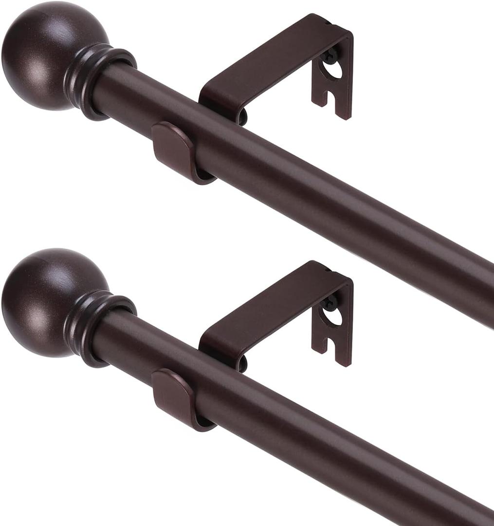 2 Pack Brown Curtain Rods for windows 32 to 48 inch, 5/8 inch Splicing Heavy Duty Metal Curtain Rod Set with Brackets