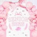 Sursurprise Bow Senior 2026 Decal Sign Sticker for Balloon Arch Backdrop Photography Background Wall Decor, Pink Bow Senior Night Decorations, Class of 2026 Graduation Party Supplies