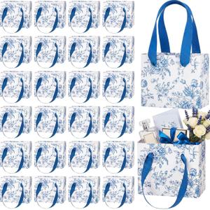 Ctosree 48 Pcs Blue Floral Mini Gift Bags Bridesmaid Small Gift Bags with Handle 4.72 x 2.36 x 3.94 Inches Flower Party Goodie Paper Bag for Bridal Baby Shower Party Wedding Birthday Favor Wrapping