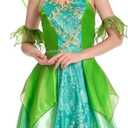 Adult Women Green Fairy Princess Dress with Wings & Ears, Elf Headpiece - Halloween Costume (Green, M)