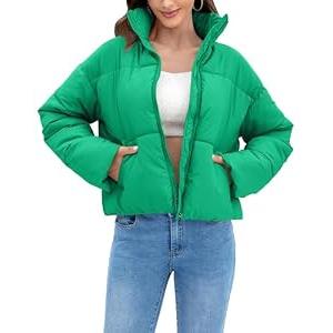 Cityork Women's Winter Quilted Jackets Casual Long Sleeve Puffer Coat Padded Outwear with Pockets Green XS