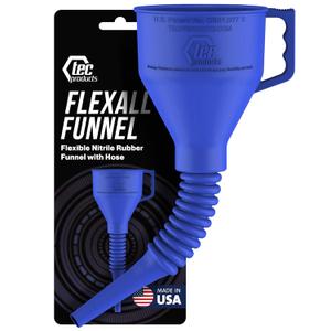 FlexAll Long Flexible Funnel for Automotive Use - Durable Nitrile Rubber - Ideal for Car Oil Change, Transmission Funnel Fluid, Diesel, Fuel, Gas - Made in USA - Blue (16 x 5 Inches) (Large)