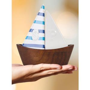 Handcrafted Ceramic Cute Sailboat Salt And Pepper Shaker with Cherry Wood Base/Boat Elegant (2 Pcs Set) Gift Shakers Set Compact Cooking, Kitchen and Dining Room, Classic, Refillable