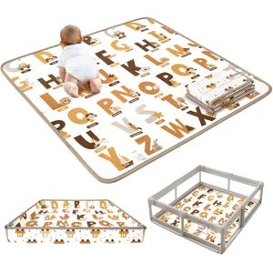 Baby Play Mat for Baby Activity, 50 x 50 Playpen Mat, Foldable Foam Cushioned Playmat, Soft Lightweight Waterproof, Easy to Store Wipeable, Tummy Time & Floor Play, for Babies Infants and Toddler