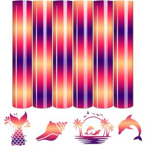 Tintnut Gradient Heat Transfer Vinyl - 6 Sheets 12 x 10 Inches Orange Purple Ombre Iron on Vinyl Gradient for T-Shirts DIY Rainbow Patterned HTV