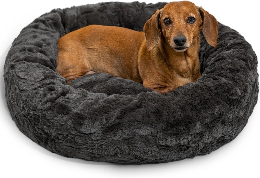 Best Friends by Sheri The Original Calming Donut Dog Bed for Small Dogs up to 25 lbs, Lux Faux Fur, Mink Dark Gray, 23" x 23"