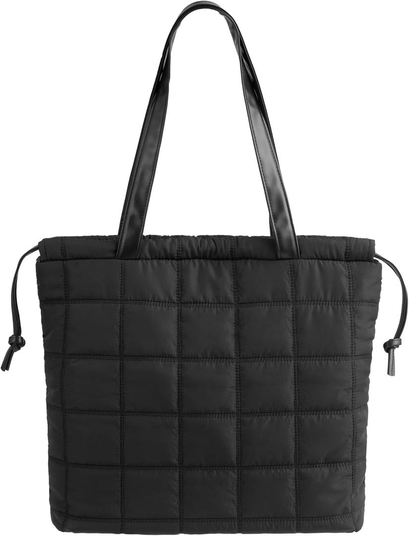 Navaris Puffer Tote Bag, Black - Women's Quilted Laptop Bag - Lightweight Large Capacity Totes with Inner Zipper Pocket