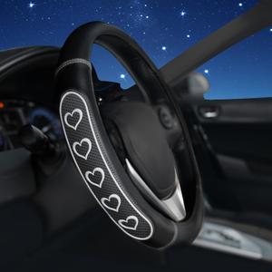 Ventilated Heart-Shaped Steering Wheel Cover with Anti-Slip Leather Grip. Compatible with Ford, Toyota, Honda, Nissan, and Chevrolet Vehicles for 14.5-15.2 inch Round Steering Wheels.