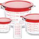4 Piece Glass Measuring Cups Set, 5 Oz, 1-Cup, 2-Cup, 4-Cup Liquid Measuring Cups with Lids for Kitchen, Freezer and Microwave Safe