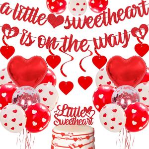 Valentine's Day Baby Shower Decorations Balloons Valentines Baby Shower Banner A Little Sweetheart is on The Way Banner Valentines Heart Balloons for Valentines Baby Shower Party Decor