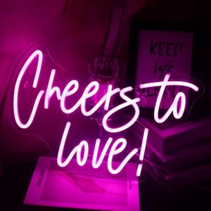 QiaoFei Led Cheers To Love Neon Sign Word/Letters USB Powered with Dimmer Switch Neon Lights for Room Home Bar Art Wall Party Window Living Room Decor Wedding Wall Hanging Decoration (Pink)