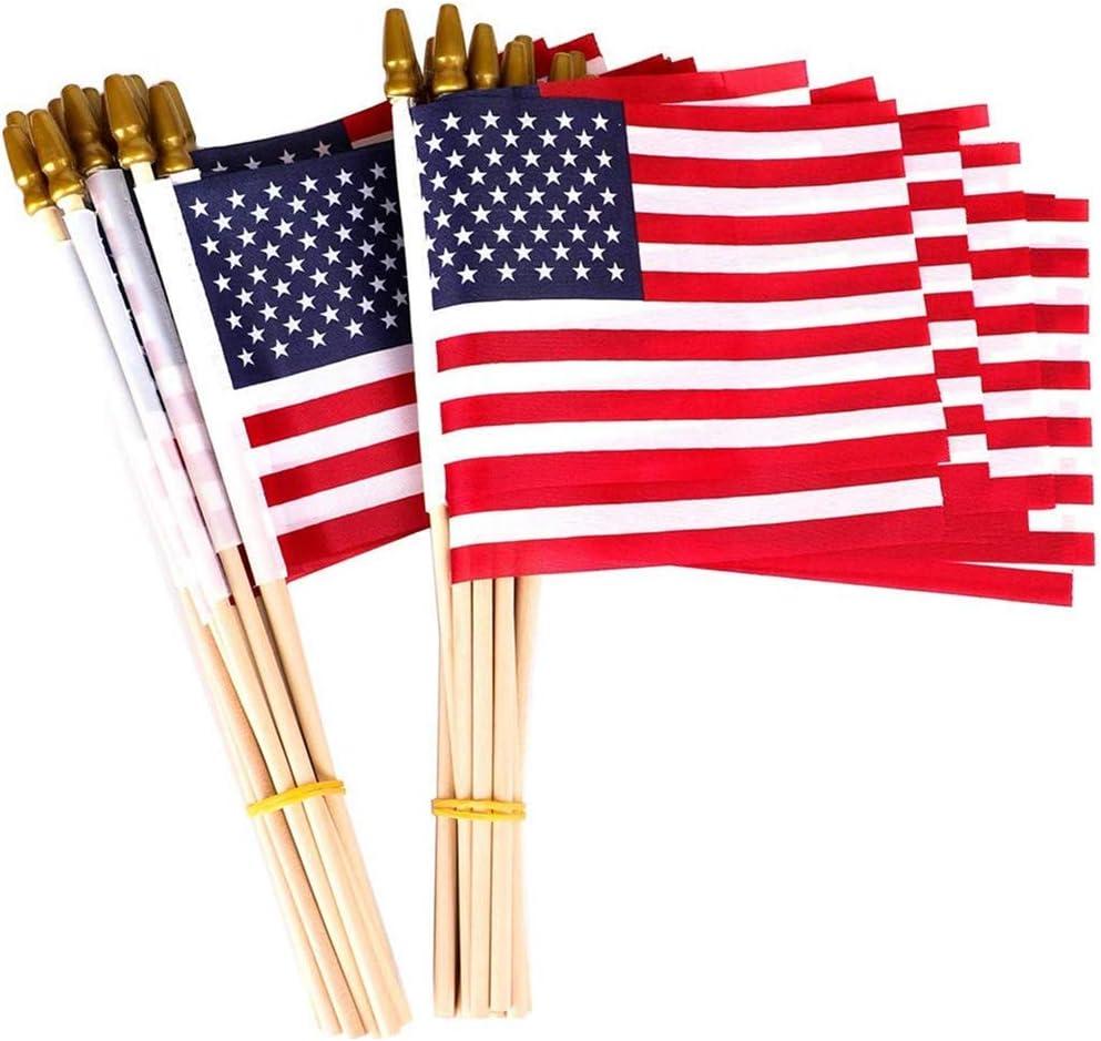50 Pack Small American Flags on Stick 5x8 Inch/Mini American US Flags/American Hand Held Stick Flags Spear Top (5x8 Inch-50 pack)
