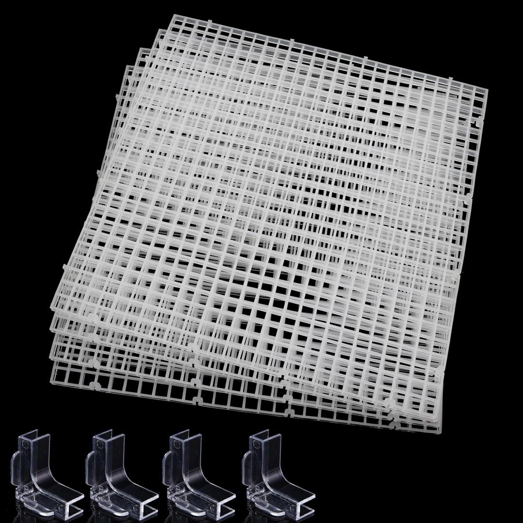 Hipanda Aquarium Hood Fish Tank top Cover, Terrarium lid Plastic Grid with 4-Piece Set Corner Protectors. Prevents Jumping (Fit 8MM/0.3inch Glass)