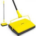 Carpet Sweeper Manual Push with Horsehair Brush, Electrostatic Floor Roller Sweeper Broom Non Electric for Pet Hair, Rug (Yellow)