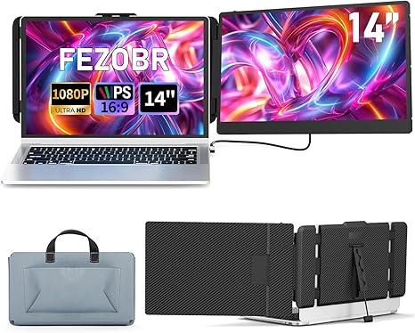 FEZOBR Laptop Screen Extender, 14" FHD 1080P IPS Laptop Monitor Extender Dual Screen, Travel Monitor for 1317" Laptops with USBC/HDMI Port, Plug and Play for Windows/Mac/Android