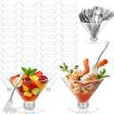 100 Pack Plastic Martini Glasses Disposable with Mini Silver Forks, 50 Pcs Forks and 50 Pcs 5oz Shrimp Cocktail Cups, Clear Disposable Cocktail Glasses for Wedding, Desserts and Appetizers (Clear)