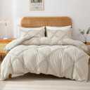 MILDLY Boho Duvet Cover Beige - Tufted Comforter Cover Set Geometric Textured Jacquard Queen Size Bedding Set with Corner Ties & Zipper Closure,  90" x 90"