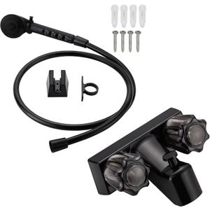 RV Shower Faucet with Hose and Head, RV Outdoor Shower Kits, RV Tub Faucet with Shower Diverter Outdoor Shower Kit Fits for RV/Campers,Travel Trailer,Motorhome (Bathtub Faucet Kit, Black)
