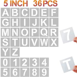 YEAJON 5 Inch Letter Stencils and Numbers, 36 Pcs Alphabet Art Craft Stencils, Reusable Plastic Templates for Wood, Wall, Fabric, Rock, Signage