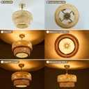 19.3" Bamboo Caged Ceiling Fan with Lights and Remote,4-Light Boho Rattan Ceiling Fan with Light Reversible Motor, Farmhouse Rattan Chandelier Fan for Bedroom, Living Room