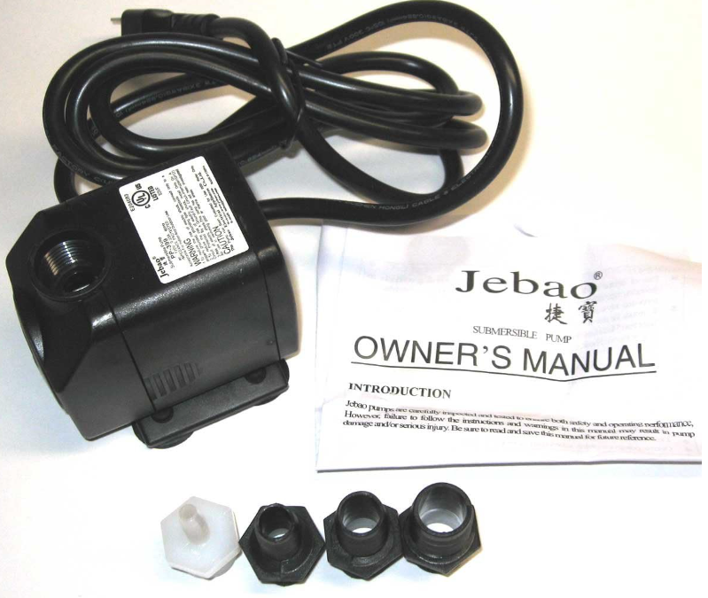Jebao 264GPH 120V Submersible Pond or Fountain Pump, PP-399/AP-399 | with bonus w/QL02 Finger Tube Lights