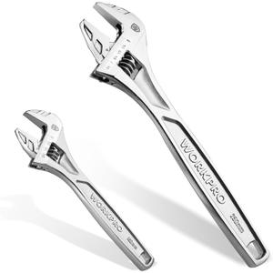 WORKPRO 2-piece Adjustable Wrench Set, 6-Inch & 10-Inch Black Oxide Wrenches, Cr-V Steel, Wide Jaw Wrench with Metric & SAE Scale, good for Home, Garage, Workshop