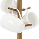 Buruis Wood Mug Holder, Marble Base Cup Rack Tree, Mug Stand Hanger, Kitchen Coffee Tree Countertop Tea Holder Stand, Coffee Cup Dryer with 6 Hooks (Round Base White)