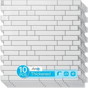 Art3d 10-Sheet Heavy-Duty Peel and Stick Backsplash, Waterproof Wall Tiles Stick on Kitchen Backsplash Living Space, White with Gray Grout (12 x 12 Inch)