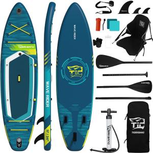 TIGERXBANG 11'6"/11'/10' Inflatable Paddle Board with Complete Accessories, Versatile Premium Paddle Boards for Adults/Youth, Stand Up Paddle Board Polar/Wave/Sunny Wave Collection