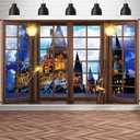 Magic Castle Window Backdrop Wizard School Happy Halloween Background Night Full Moon Halloween Party Decoration Banner Kids Baby Shower Supplies