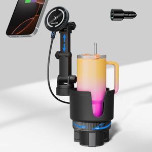 OHLPRO for iPhone 17 Pro Max MagSafe Car Charger Cup Holder Mount, 15W Fast Wireless Magnetic Charging Phone Holder for iPhone 16 15 14 13 Series, Adjustable Car Mount with Large Cup Base, Black