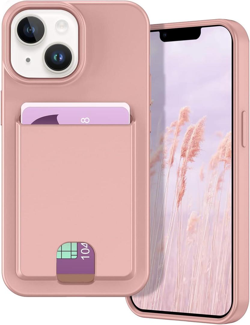 Petocase for iPhone 14 Case/iPhone 13 Wallet Case,Card Holder Slot Ultra Bling Slim Clear Flexible TPU Soft Silicone Protective Phone Case Cover for Apple iPhone 13/14 Rose Gold