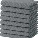 Homaxy 100% Cotton Terry Kitchen Towels(15" x 25", 8 Pack), Soft and Super Absorbent Dish Towels, 380 GSM Reusable Tea Towel with Hanging Loop, Pineapple Grid Designed, Dark Grey