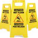 XPCARE 24 Inches Caution Wet Floor Sign, 3PCAK Yellow Bilingual Double-Sided Safety Warning Signs,A Frame Safety Wet Floor Signs Commercial
