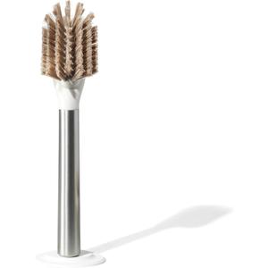 Curio Home Goods Ionic Dish Brush, Magnetized to Stand Upright, Stainless Steel with Replaceable Head, Silver