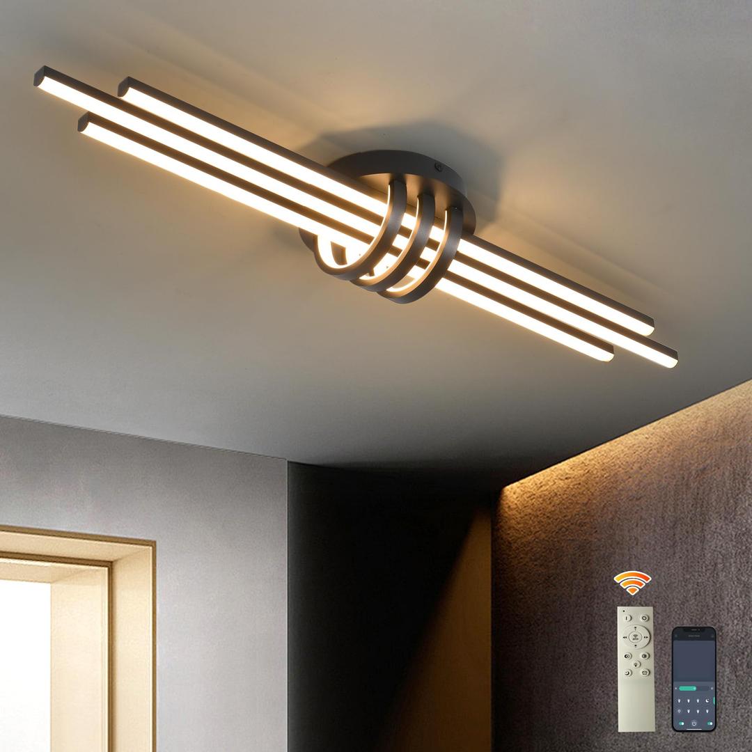 Garwarm 39In Modern Dimmable Linear LED Ceiling Light with Remote, Black