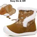 Ahannie Toddler Snow Boots for Boys Girls  Baby Winter Warm Water-Resistant Boots with Hook & Loop (Brown)