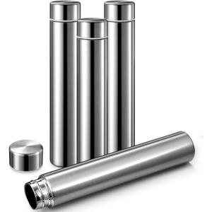 Vesici Slim Water Bottle 8.8 oz Small Stainless Steel Purse Compact Insulated Water Bottles Camping Travel Backpack Pocket Flask for Car Cold Coffee Tea(Silver,4 Pack)