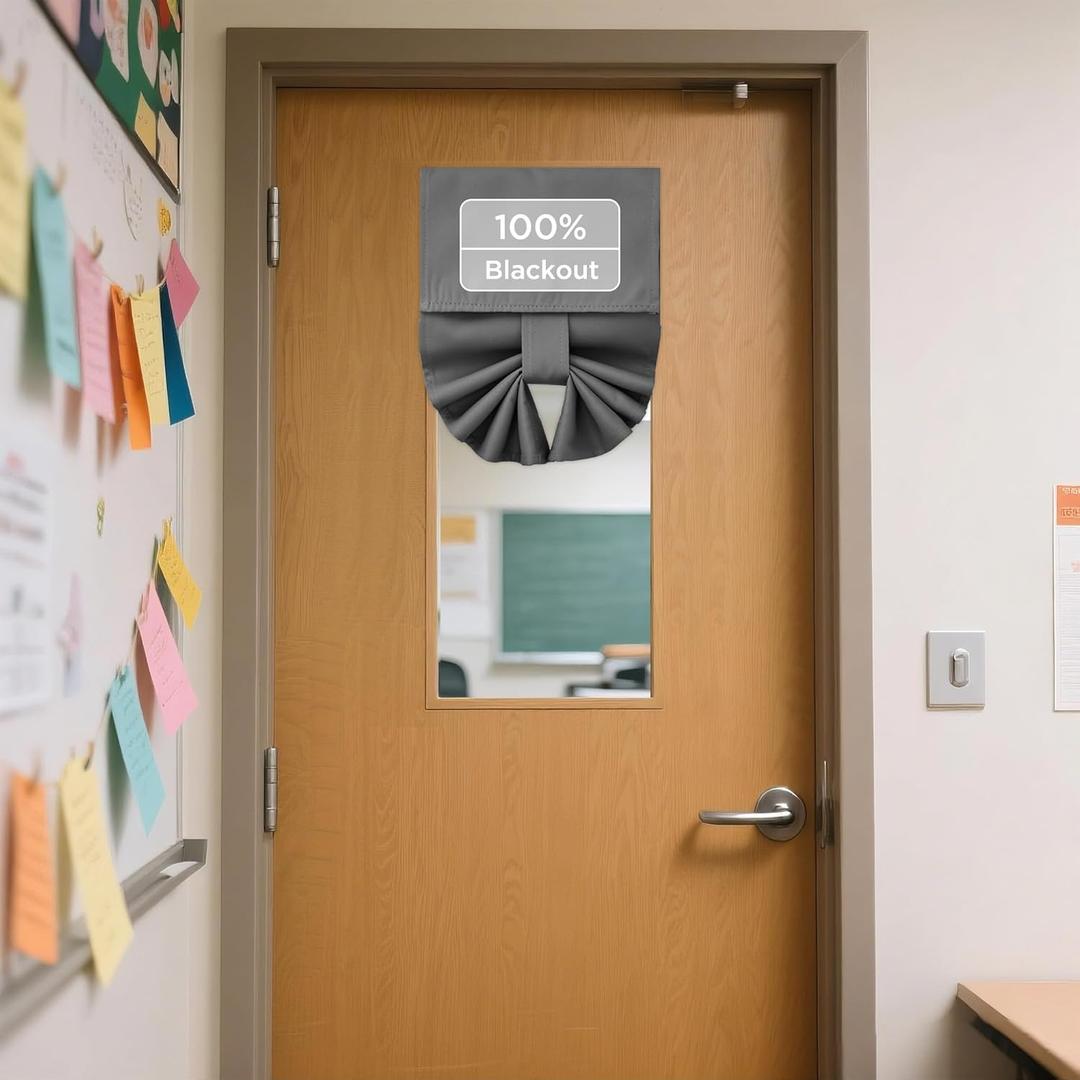NICETOWN Classroom Door Window Cover, 100% Blackout Shades for Classroom Windows and Doors Cover Lockdown Shades, Room Darkening Design Blocks Views, W 8 x L 36, 1 Panel, Grey